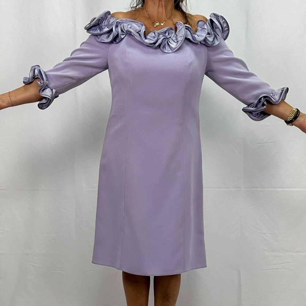 Vintage Purple Off Shoulder Ruffle Knee Length Dress Church/Dinner/Parties Sz12